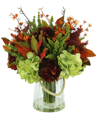 CREATIVE DISPLAYS CREATIVE DISPLAYS AUTUMN GREEN AND BURGUNDY HYDRANGEA FAUX FLORAL ARRANGEMENT