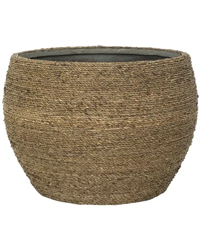 Creative Displays Beige Straw Grass-wrapped Cement Pot In Brown