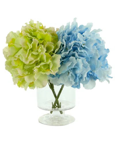 Creative Displays Blue & Green Hydrangeas Arranged In A Clear Glass Vase