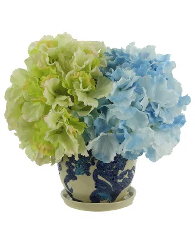Creative Displays Blue & Green Hydrangeas Arranged In A Decorative Ceramic Pot