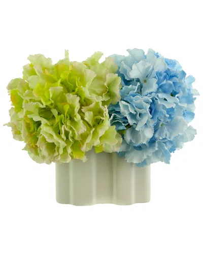 Creative Displays Blue & Green Hydrangeas Arranged In A Decorative White  Ceramic Vase
