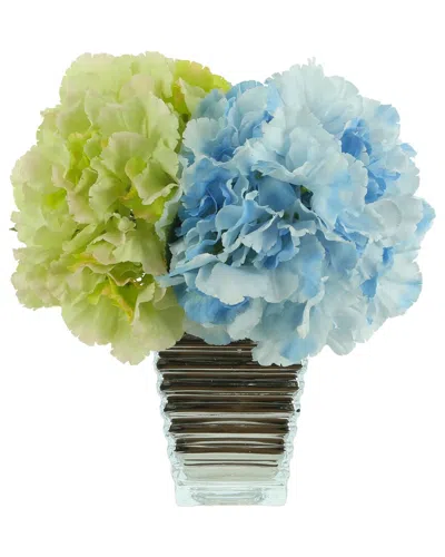 Creative Displays Blue & Green Hydrangeas Arranged In A Silver Glass Vase