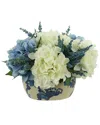 Creative Displays Blue And White Hydrangea Arrangement In Decorative Planter In Blue