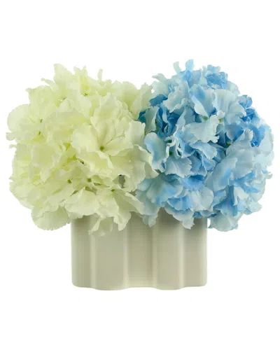 Creative Displays Blue & White Hydrangeas Arranged In A Decorative White Ceramic Vase