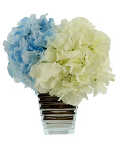 Creative Displays Blue & White Hydrangeas Arranged In A Silver Glass Vase