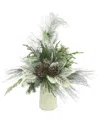 Creative Displays Christmas Centerpiece With Flocked Pine & Magnolia Leaves In White