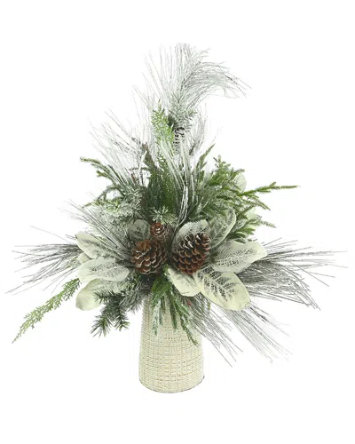 Creative Displays Christmas Centerpiece With Flocked Pine & Magnolia Leaves In White