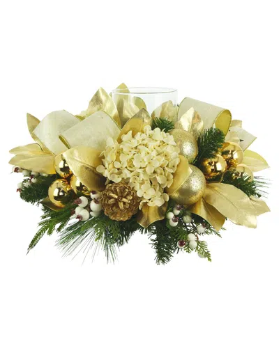 Creative Displays Christmas Centerpiece With Magnolia Leaves & Hydrangeas In Cream