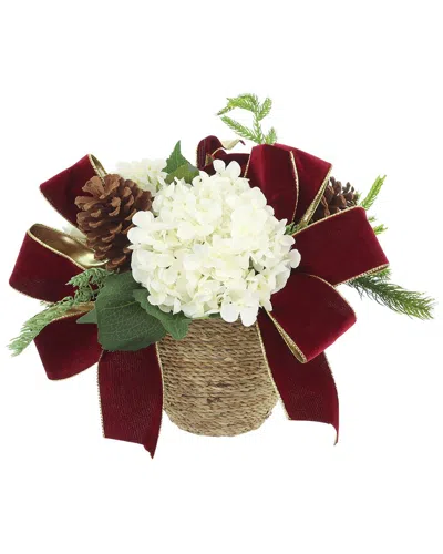 Creative Displays Christmas Holiday Arrangement With White Hydrangeas & Bows In Multi