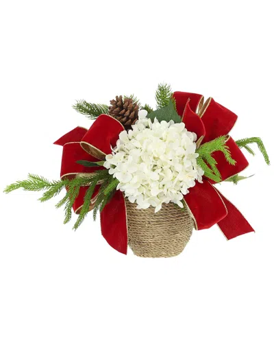 Creative Displays Christmas Holiday Arrangement With White Hydrangeas & Red Bows In Multi
