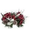 Creative Displays Christmas Holiday Candleholder With Ornaments & Velvet Bows In Red