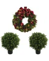 Creative Displays Classic Christmas Holiday Wreath & 2 Uv Boxwood Drop-ins In Red