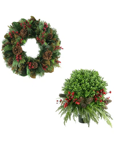 Creative Displays Classic Christmas Holiday Wreath & Uv Boxwood Drop-in In Green