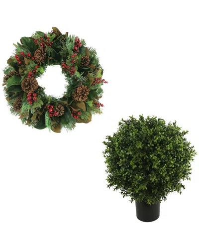 Creative Displays Classic Christmas Holiday Wreath & Uv Boxwood Drop-in In Green