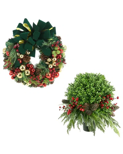 Creative Displays Classic Christmas Holiday Wreath & Uv Boxwood Drop-in In Green