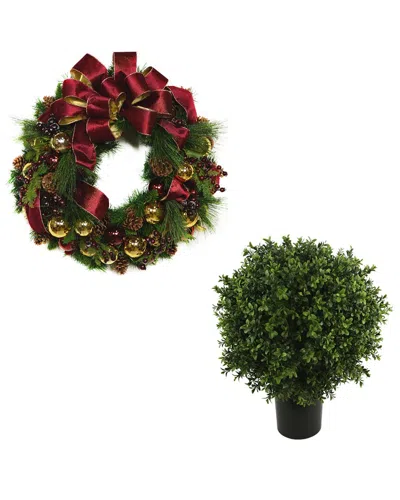 Creative Displays Classic Christmas Holiday Wreath & Uv Boxwood Drop-in In Red