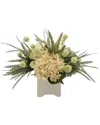 Creative Displays Cream And Teal Hydrangea With Feathers Floral Arrangement