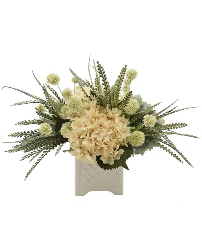 Creative Displays Cream And Teal Hydrangea With Feathers Floral Arrangement