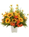 Creative Displays Yellow Sunflower And Orange Ranunculus Floral Arrangement In Green