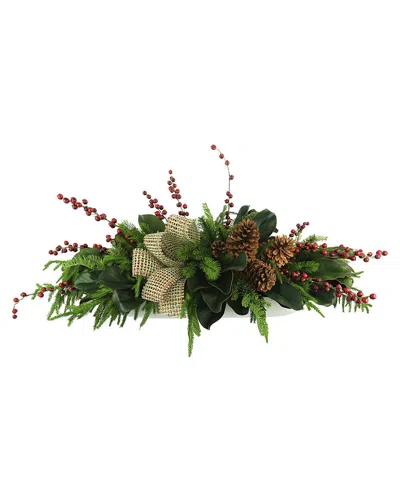 Creative Displays Evergreen Holiday Centerpiece With Berries & Pinecones In Green
