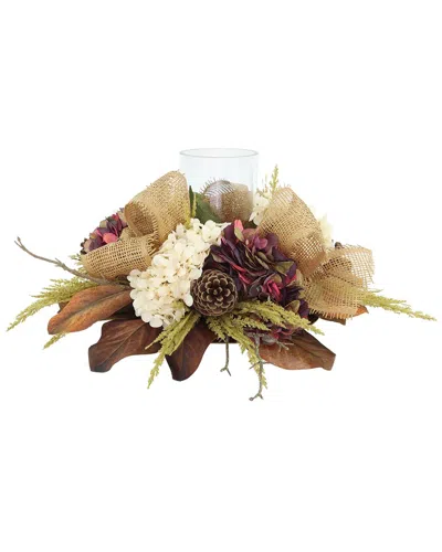 Creative Displays Fall Candleholder Centerpiece With Hydrangeas & Pinecones In Brown