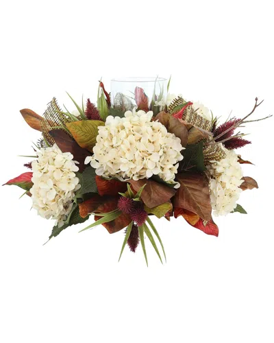Creative Displays Fall Candleholder Centerpiece With Hydrangeas & Thistle In Brown