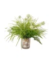Creative Displays Fern & White Thistle Arranged In A Shelled Filled Glass Vase In Green