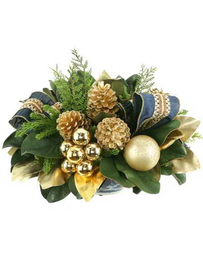 Creative Displays Green And Gold Holiday Arrangement With Magnolia Leaves In Animal Print