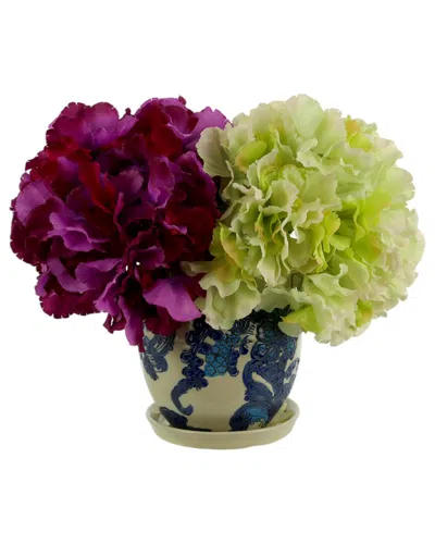 Creative Displays Green & Purple Hydrangeas Arranged In A Decorative Ceramic Pot