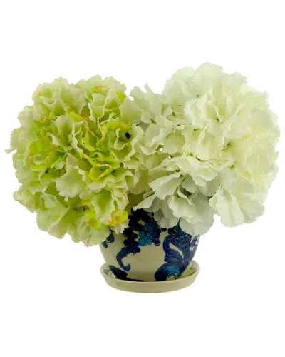 Creative Displays Green & White Hydrangeas Arranged In A Decorative Ceramic Pot