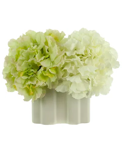 Creative Displays Green & White Hydrangeas Arranged In A Decorative White Ceramic Vase