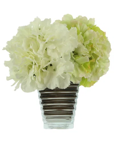 Creative Displays Green & White Hydrangeas Arranged In A Silver Glass Vase
