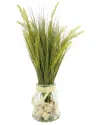 Creative Displays Green Grass Arrangement With Shells In Glass Vase With Rope  Handle In Green