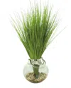 Creative Displays Green Grass In Round Glass Vase With Rocks & Acrylic Water In Green