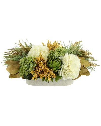 Creative Displays Green Hydrangea And Artichoke Fall Centerpiece In Cream