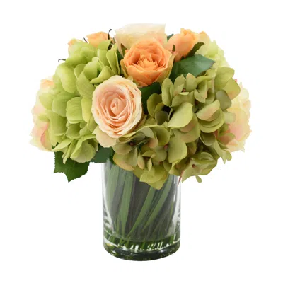 Creative Displays Green Hydrangea, Orange/peach Rose Floral Arrangement In Multi