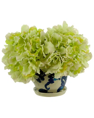 Creative Displays Green Hydrangeas Arranged In A Blue & White Ceramic Pot