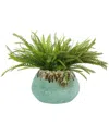 Creative Displays Green Leaf Bush In A Teal Ceramic Pot In Green