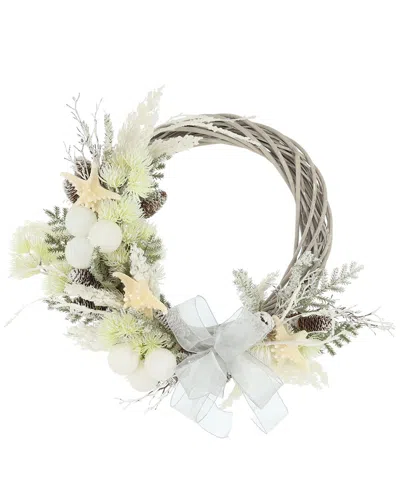 Creative Displays Handcrafted 20in Holiday Coastal Wreath With Flocked Cedar In Gray