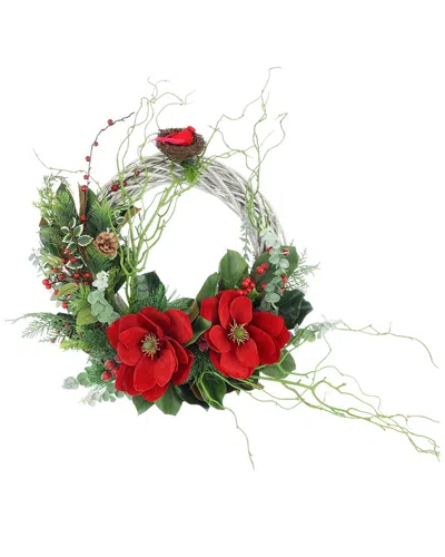Creative Displays Handcrafted 25in Holiday Wreath With Magnolias In Multi