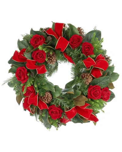 Creative Displays Handcrafted 26in Holiday Evergreen Wreath Arranged With  Roses & Bows In Multi