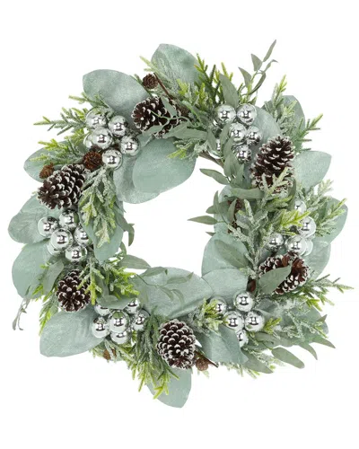 Creative Displays Handcrafted 26in Holiday Wreath Arranged With Flocked  Spruce, Pinecones & Ornamen In Green
