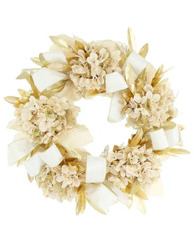 Creative Displays Handcrafted 26in Holiday Wreath Arranged With Hydrangeas &  Bows In Neutral