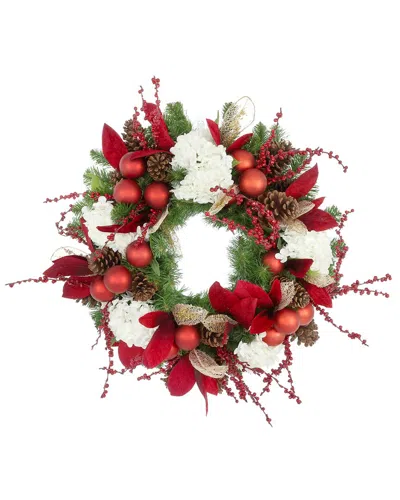 Creative Displays Handcrafted 26in Holiday Wreath Arranged With Hydrangeas In Red