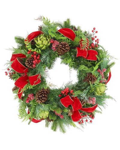 Creative Displays Handcrafted 26in Holiday Wreath With Evergreen In Multi