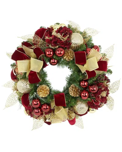 Creative Displays Handcrafted 26in Holiday Wreath With Hydrangeas In Red