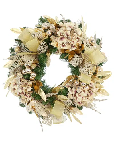 Creative Displays Handcrafted 28in Holiday Evergreen Wreath Arranged With  Hydrangeas & Bows In Neutral