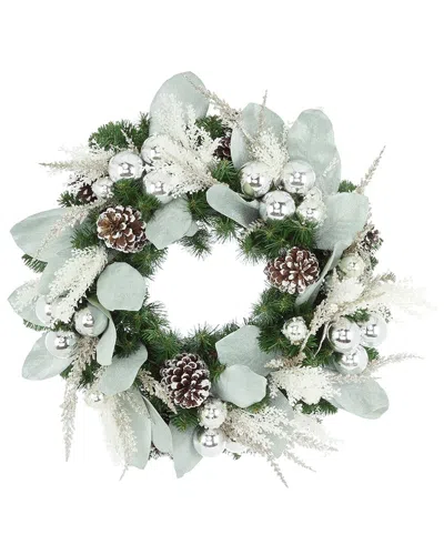 Creative Displays Handcrafted 28in Holiday Wreath Arranged With Ornaments &  Pinecones In White