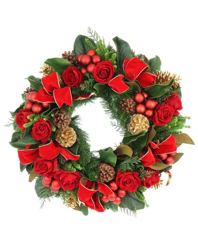 Creative Displays Handcrafted 28in Holiday Wreath With Roses In Red