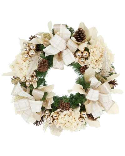 Creative Displays Handcrafted 30in Holiday Wreath With Hydrangeas In Neutral